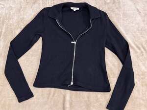 Madewell Cotton Ribbed Two-Way Zip Polo Top in True Black